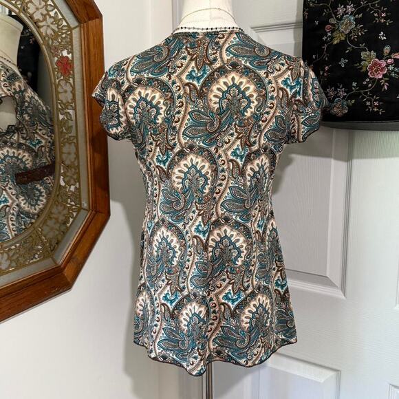 VTG Y2K Julie's Closet Dark Brown & Blue Paisley V Neck Layered Fairy Top S - Picture 4 of 7